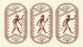 Ancient Tribal Figures in Decorative Rectangular Frames, vector design Generative AI Royalty Free Stock Photo