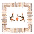 Ancient tribal people, ethnic ornament frame for