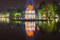 The ancient Turtle Tower, late evening. Hanoi, Vietnam