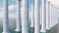 Ancient tuscan columns among sea 3D animation