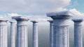 Capitals of ancient columns in a row 3D concept