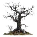 Ancient, Twisted Dead Tree with Roots and Two Tombstones in a Graveyard Royalty Free Stock Photo