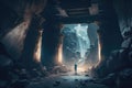 Ancient underground cave from treasure hunting game or movie