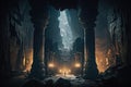 Ancient underground cave from treasure hunting game or movie