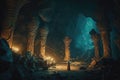 Ancient underground cave from treasure hunting game or movie