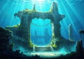 Ancient underwater stone archway with sunlight streaming through the ocean Royalty Free Stock Photo