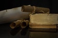 Ancient Unfolded and Rolled Scrolls and Ancient Books Royalty Free Stock Photo