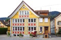 Ancient unique colourful house in historic medieval old town. Appenzell is well-known for its colourful houses with painted facade