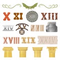 Ancient vector historical antique architecture of rome empire and roman numbers illustration ancientry set of historic