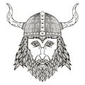 Ancient viking head. Helmet with horns. Zentangle stylized. Royalty Free Stock Photo