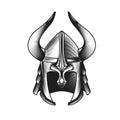 Ancient viking`s helmet with horns, horned headpiece of barbarian