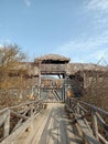 Ancient Viking village made as film decoration with tower, gate, wall