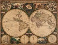 Ancient Vintage World Map golden amber coffee quality prime superior mappa mundo world continents poster