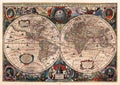 Ancient Vintage World Map golden amber coffee quality prime superior mappa mundo world continents poster