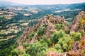 Ancient volcanic rocksand mountain that rise high out of fertile plains, Borac village, Serbia Royalty Free Stock Photo