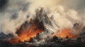 Ancient Volcano: A Dynamic And Epic Fantasy Painting