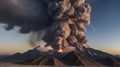 ancient volcano eruption with giant ash cloud and burst of molten lava, volcano eruption with massive high bursts of lava and hot