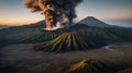 ancient volcano eruption with giant ash cloud and burst of molten lava, volcano eruption with massive high bursts of lava and hot