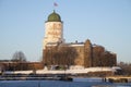 Vyborg castle on a sunny January evening. Leningrad region, Russia