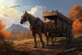 Ancient wagon with horse, illustration generated by AI