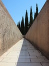 Ancient Endless Walk Way on Old Castle with Shadow Royalty Free Stock Photo