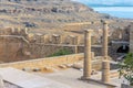 Ancient wall and columns of beautiful acropolis of Lindos