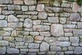 Ancient wall done with granite stones along a river in Brittany, France