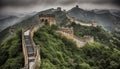Ancient wall of Jinshangling, awe inspiring mountain range generated by AI Royalty Free Stock Photo