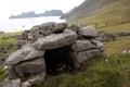 Ancient wall structures and shelters, i.e. cleits, on the remote archipelago of St Kilda, Outer Hebrides, Scotland