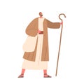 Ancient Wanderer With Staff. Male Character Armed With A Trusty Staff As A Symbol Of Guidance And Resilience In Journey