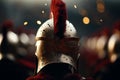 Ancient warrior helmet with a red plume against a dramatic backdrop Royalty Free Stock Photo