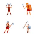 Ancient warrior icons set cartoon . Legionary soldier in armor and weapon