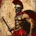 Ancient Warrior Standing Proudly With Sword and Shield in Protective Armor Royalty Free Stock Photo