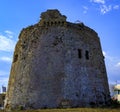 Ancient watchtower ruin, mediterrean sea