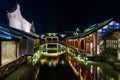 Ancient Watertown in China at night, Wuzhen near Shanghai