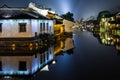 Ancient Watertown in China at night, Wuzhen near Shanghai - houses