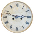 Ancient weathered clock face with faded numbers  on white Royalty Free Stock Photo