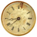 Ancient weathered clock face with faded numbers