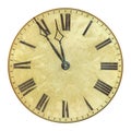 Ancient weathered clock face with the time five to twelve Royalty Free Stock Photo