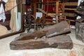 The ancient weaving loom in an interior. Old Weaving Workshop.