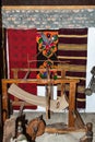 The ancient weaving loom in an interior. Old Weaving Workshop.