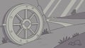 Ancient Wheel on Path Towards Distant Structure, vector design Generative AI Royalty Free Stock Photo