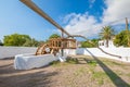 Ancient wheel to extract water from the river with oxens in Pozo de los Frailes village in Almeria