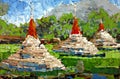 Ancient white pagoda expression emotion oil painting