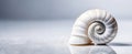 Ancient white shell with spiral pattern on white background with reflection. Chambered nautilus (Nautilus Royalty Free Stock Photo