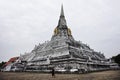 Ancient white stupa Phukhao Thong antique ruin chedi for thai people traveler travel visit respect praying blessing buddha relics