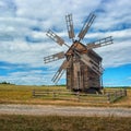 Ancient windmill on the field. Ukraine
