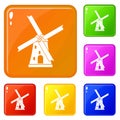 Ancient windmill icons set vector color Royalty Free Stock Photo