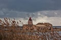 Ancient windmill in the salt pans of Marsala Sicily