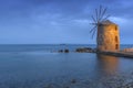 Ancient windmills of chios at night